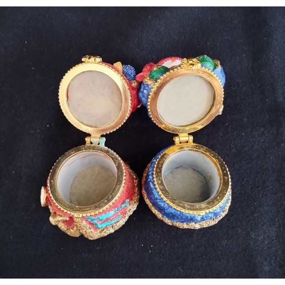 Pair Glittery Enamel Christmas Trinket Box with Clasp Santa Snowman W/Cardinal - Picture 3 of 9